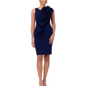 Betsy & Adam Navy Blue Rosette Scuba Cocktail Dress
